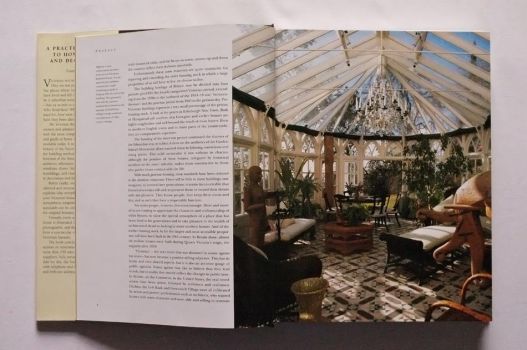In a full-page colour photograph by James Mortimer on pages 8-9 of The Victorian House Book, the conservatory built on to a Victorian Gothic house for a client by the interior designer Robin Guild has been finished with a traditional tessellated tile floor in cream and muted greens  