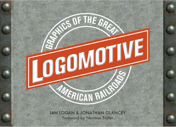 The title Logomotive is made up in a ball-and-bar motif superimposed on a burnished steel background framed with vertical lines of rivets.