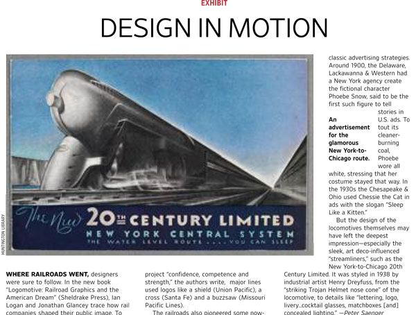In this excerpt from the Wall Street Journal an article about Logomotive is illustrated by a colour advertisement for The 20th Century Limited.