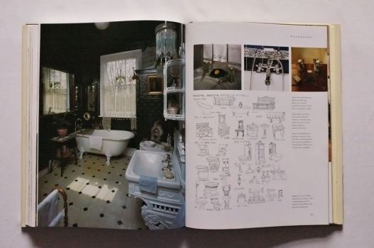 In a double-page spread from the picture essay on Bathrooms in The Victorian House Book by Robin Guild are four colour photographs and 40 line drawings of traditional fixtures and features.