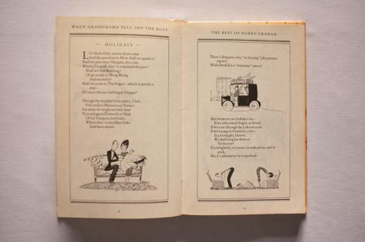Pages 34-35 of When Grandmama Fell Off the Boat, illustrated with planning, travelling and getting back home.