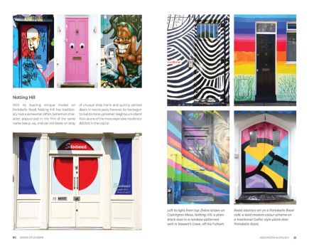 Doors painted in rainbow colours illustrate Notting Hill in the book Doors of London.